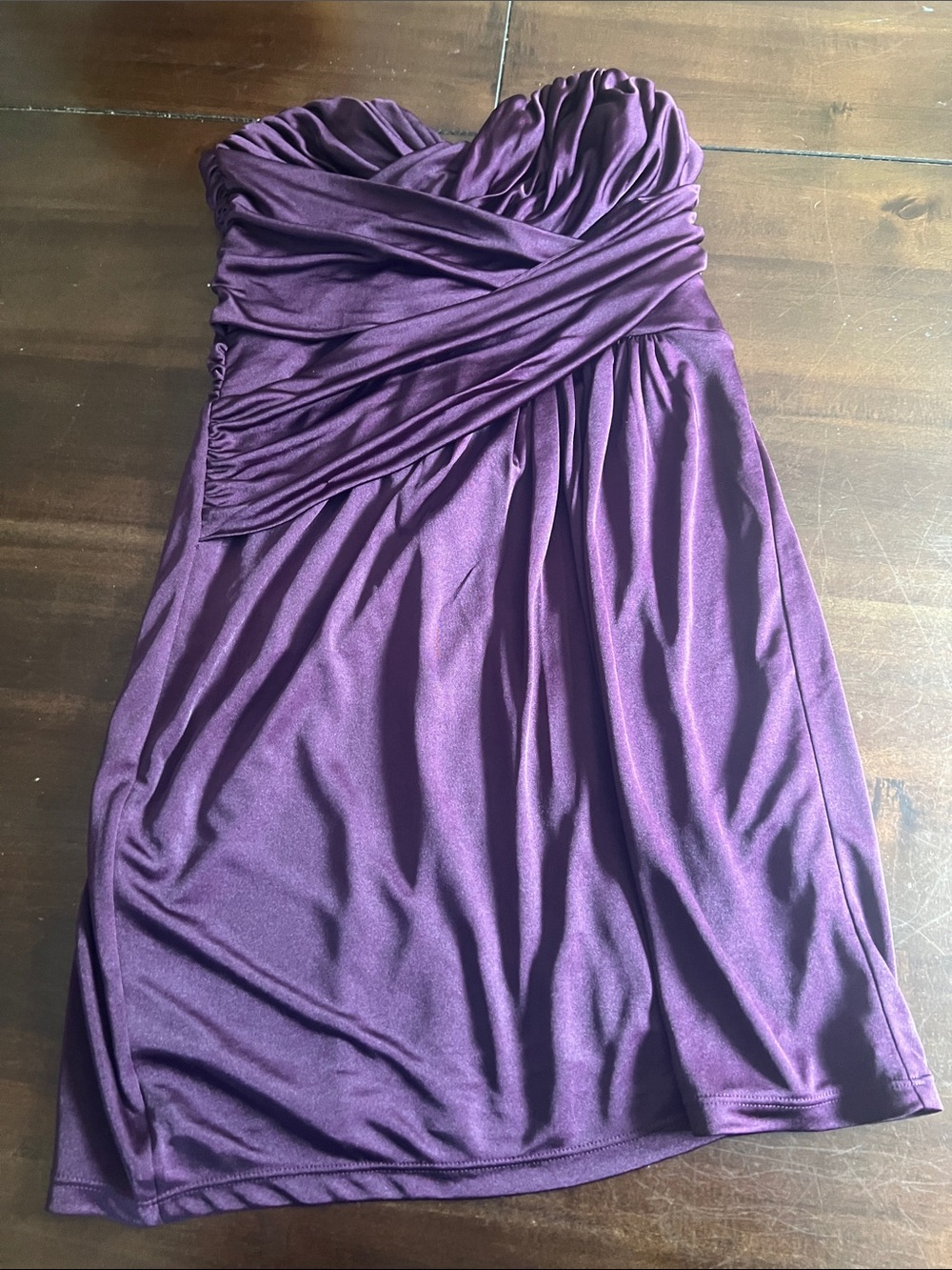 Express Strapless Ruched Purple Cocktail Dress